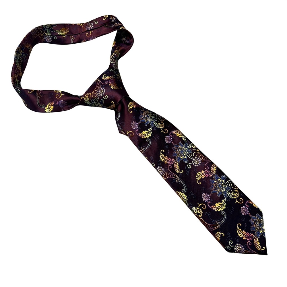 Stacy Adams Mens Burgundy Floral Paisley Microfiber Necktie Formal Wedding Tie